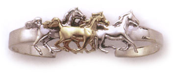 Sterling Silver & 14KT Gold 3 Arabian Running Horses Bracelet (#GSBR169)